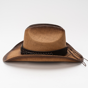 Flat Top Wide Rolled Brim Straw <strong>Cowboy</strong> Hat American Vintage Unisex Western Style Summer Outdoor Sun Cap - Product Image 4