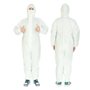 Abiti da <span class=keywords><strong>lavoro</strong></span> Non tessuti monouso con cappuccio bianco per laboratori indumenti di sicurezza per officina senza polvere - Product Image 2