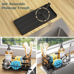 Organisateur de cuisine <span class=keywords><strong>2</strong></span>-en-1 pour comptoir, support à éponge en acier inoxydable, organiseur d'évier de cuisine, porte-éponge en métal noir - Product Image 2