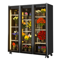 Vitrine réfrigérée 3 portes noire à refroidissement par ventilateur pour fleurs - Contrôle numérique de la température sans givre pour fleuriste