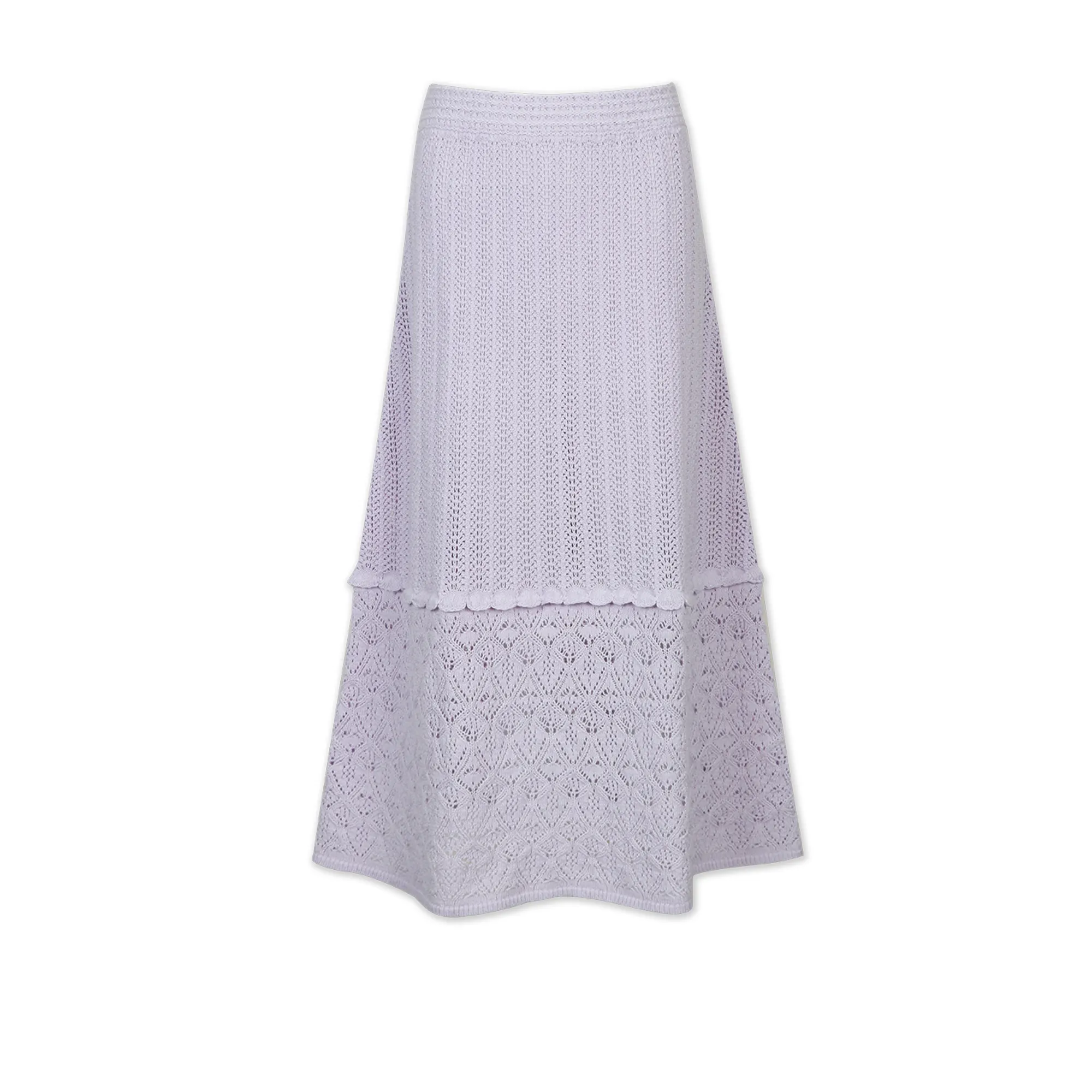 20ALW638 Midi Skirt Knitted Clothes New Design Crochet Ruffle Women Computer Knitted OEM Designs High Street Standard