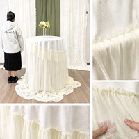 Nappe de table ronde ANNIELU pour mariage, cocktail, en faux lin bordeaux, jupe de table en tulle rose poudré pour événements, fêtes et banquets
