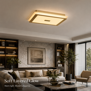 Plafonnier LED carré moderne en aluminium à plusieurs niveaux, finition dorée, éclairage acrylique pour salon, chambre, hôtel - Product Image 1