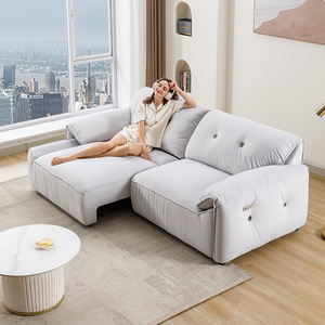 L-Shaped <b>Sofa</b> <b>Bed</b> Velvet Pearl Gray Convertible Electric Modern Minimalist Living Room Furniture Adult And Elderly Use - Product Image 1