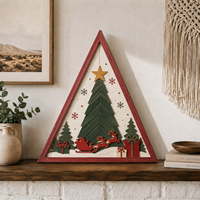 Placa de Pared de Madera con Diseño de Árbol de Navidad, Decoración Rústica para las Fiestas, Letrero con Marco Triangular, Adorno de Estilo Rústico, Fabricante Personalizado OEM