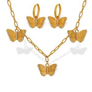 Conjunto de Joyería de Mariposa, Collar y Aretes de Oro con Zirconia Engastada en Bisel para Mujer, Uso Diario - Product Image 5