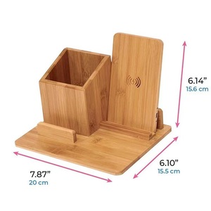 Portapenne da ufficio all'ingrosso con piastra di ricarica induttiva wireless per la ricarica degli articoli per la selezione della scatola di immagazzinaggio desktop in bambù - Product Image 1