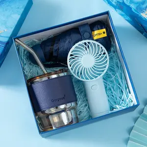 New Product Idea 2024 Women Set Mothers Day Gift Gadget Mini Fan With Umbrella Water Bottle Towel Gift Set Box For Women