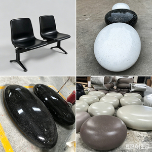 UV Protected Fiberglass Cobblestone Chair Durable Public Waiting <b>Bench</b> Weatherproof Stool for Gardens - Product Image 3