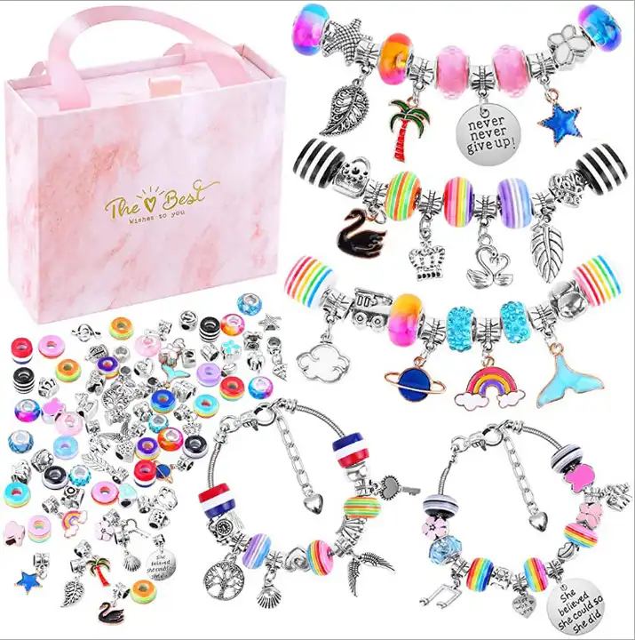 52 Pieces Charm Bracelet Making Kit Including Colorful Crystal Beads Bracelet  Charms Gift Diy Craft Jewelry For Girls Kids Teens Bracelet Making Beads