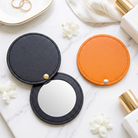 Miroir de poche rond compact en cuir, portable, pour le maquillage, logo personnalisé, fourni par l'usine