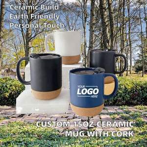 Grande tasse à café en céramique écologique moderne de 15 oz avec fond en liège, couvercle, impression par transfert thermique, cadeau personnalisé pour maman/papa - Product Image 2