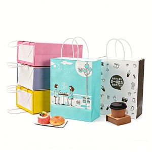 Bolsas de Papel Kraft Impresas a Color, Ligeras y Plegables para Comida para Llevar de Cafeterías, Recuerdos de Fiestas de Cumpleaños con Diseños Personalizables - Product Image 3