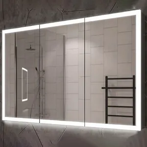 Factory Wholesale Best Quality Hotel Wall Hanging Anti-fog Touchless Activation Bathroom Vanity Cabinet With Led Mirror Modern