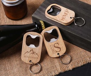 USA Free Shipping Wooden Beer Bottle Opener Keychains (50 Pack) - Wood & Metal Combo, Laser Engraving Blanks Beer Opener