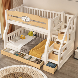 Full Over Full Kids Bedroom Furniture Solid Wooden <strong>Double</strong> Loft <strong>Bunk</strong> <strong>Bed</strong> with Stairs Storage - Product Image 2