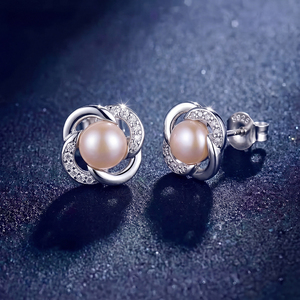 Elegant Copper Leaf Freshwater Pearl <b>Stud</b> Earrings Zircon Jewelry for Women Wedding Bridal Anniversary Gift - Product Image 4
