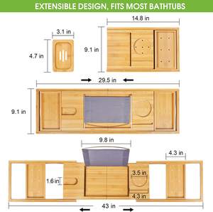 Bandeja de bambú plegable ecológica, accesorio ajustable para baño, ducha, para ver películas o leer - Product Image 6