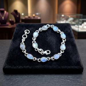 SOUMYA CREATIONS Bracelet Classique en Argent Sterling 925 avec Pierre de Lune Arc-en-ciel Goutte d'Eau et Sertissage Bezel pour Femme – Usage Quotidien - Product Image 3