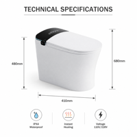 Toilette intelligente sans réservoir, bidet électrique automatique, siège chauffant, design moderne, télécommande incluse, siphon en S, double chasse d'eau