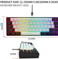 Keyboard Gaming RGB Backlit 60% Wired Ultra-Compact Mini 61 Tombol dengan Cherry Axis Lepas Pasang Warna Hitam Putih