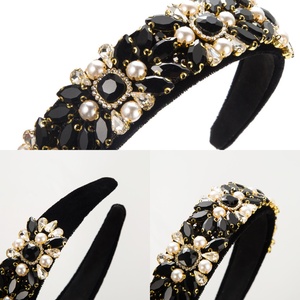 DREAM FASHION Diadema de Lujo con Cristales y Perlas, Estilo Barroco Antiguo, con Pedrería y Terciopelo, <span class=keywords><strong>Accesorios</strong></span> para el Cabello de Mujer, Venta al Por Mayor - Product Image 4