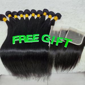 Letsfly Fournisseurs de cheveux humains, mèches de cheveux vierges brésiliens naturels lisses avec fermeture, cadeau gratuit 3 pièces de fermeture en dentelle - Product Image 1