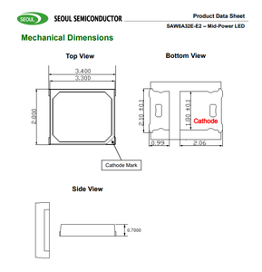 Puce LED SMD Seoul SAW8A32E-E2 5000K 80CRI 3528 9.4V 100mA, LED de puissance moyenne pour panneau lumineux - Product Image 6