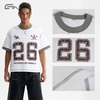 Maillot de football vintage streetwear de haute qualité en coton épais, vêtements personnalisés, coupe ample oversize, t-shirt à surpiqûres contrastées pour hommes