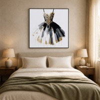 Peinture murale Impasto Dress Painting, robe de soirée, 80x80cm, noir, blanc, or, pour décoration de salon, décoration murale, prête à accrocher