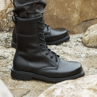 Sepatu Bot Kulit Taktis Zipper Hitam untuk Pria, Sepatu Bot Petugas Hutan, Tahan Lama dan Anti Selip