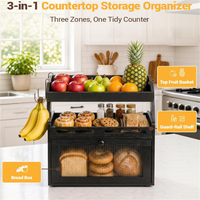 Grande boîte à pain en bois pour comptoir de cuisine avec panier à fruits pour bocaux de garde-manger