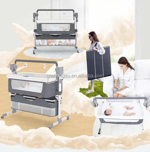 Culla Co-Sleeping Portatile Vsuch Regolabile in Altezza con Ruote, <span class=keywords><strong>Lettino</strong></span> Traspirante in Rete per Neonati - Product Image 4