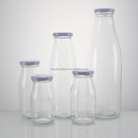 Vente flash - Bouteille de lait en verre ronde personnalisée avec logo, 8 oz (250 ml), bouteille en verre pour jus de fruits, boissons, yaourt avec couvercle