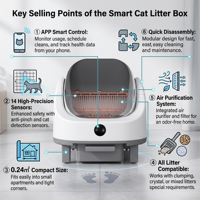 Bac à litière intelligent pour chat en ABS écologique personnalisable, contrôle par application, nettoyage automatique, facile à nettoyer, grande capacité, anti-odeurs