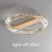 Lustre de plafond LED moderne de luxe à intensité variable, design anneau doré, avec cristaux, style anneau tendance