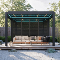 Pergola Bioclimatique en Aluminium OEM avec Capteur de Pluie, Toit Effet Bois, Étanche, pour Extérieur, Dimensions 3x3, 3x4, 4x4, 6x4m