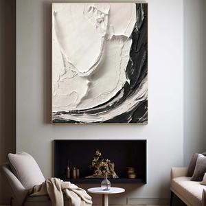 Pintura al Óleo Abstracta Dinámica en Blanco y Negro con Textura, Hecha a Mano, Original, Grande, para Decoración de Pared - Product Image 5