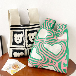 Nhật Bản Phong Cách Mới Thiết Kế Ngựa Vằn Mô Hình Crochet Túi Xách Phụ Nữ Màu Xanh Lá Cây Du Lịch Mua Sắm Dệt Kim Tote Túi Cho Phụ Nữ - Product Image 5