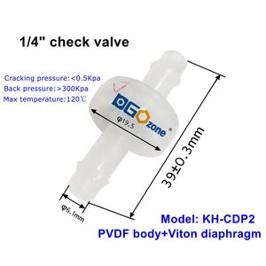3/8" Kunststoff-Rückschlagventil mit Schlauchtülle, PVDF-Gehäuse, Fluorkautschuk-Membran, für Spa, Ozon, Aquarium, <span class=keywords><strong>KH</strong></span>-CDP3 DGOzone - Product Image 5