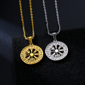 Collar con <span class=keywords><strong>Runas</strong></span> <span class=keywords><strong>Vikingas</strong></span> Nórdicas <span class=keywords><strong>de</strong></span> Acero Inoxidable Chapado en Oro <span class=keywords><strong>de</strong></span> 18k PVD para Hombre, Collar con Moneda <span class=keywords><strong>de</strong></span> Viaje, Joyería con Brújula Nórdica, Amuleto <span class=keywords><strong>de</strong></span> <span class=keywords><strong>la</strong></span> <span class=keywords><strong>Suerte</strong></span> - Product Image 3