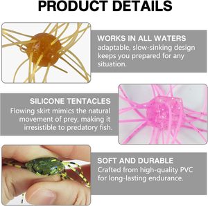 Eupheng 10PCS Leurres <span class=keywords><strong>de</strong></span> pêche souples en silicone, forme dés, à tentacules multiples, faits main, à coulée lente, pour la pêche au bar, appâts en plastique pour drop shot - Product Image 4