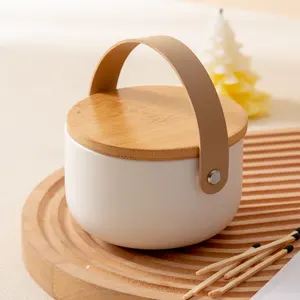 Simple de lujo pequeña vela Ware regalo decoración del hogar cerámica creativa cinturón de transporte vela tarro con tapa
