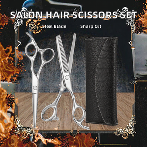 Juego de Tijeras de Peluquería Profesionales de Acero Inoxidable para Salón y Barbería, Tijeras de Entresacar con Punta Afilada y Mangos de Acero - Product Image 2