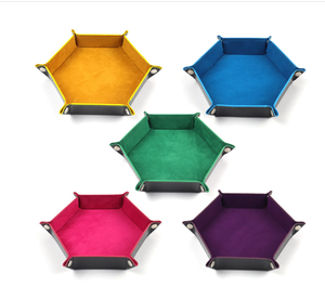 Plateau de rangement de bureau en cuir PU et velours de haute qualité, pliable, pour DND et autres jeux de table, plateau à dés hexagonal roulant - Product Image 3