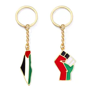 Pantone color enamel metal crafts Palestine keychain custom logo design map fist shape keyring palestine country flag keychain