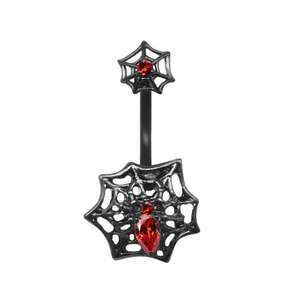 स्टेनलेस स्टील नई गहरे काले पेट बटन की अंगूठी, हेलोलीन आवश्यक मकड़ी वेब बैट भेदी पेट बटन - Product Image 6