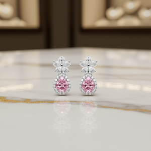 E1374 Orecchini con diamanti rosa a forma di pera, diamanti naturali fantasia, gioielli di lusso da donna - Product Image 2