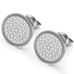Diamond <b>Stud</b> <b>Earrings</b> 13mm Round Brilliant Cut 304 Stainless Steel Women's Everyday Wear Gold White <b>Black</b> - Product Image 2