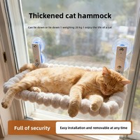 Hamac pour chat en peluche rayé, pliable et épaissi, avec ventouses robustes pour balcon et fenêtre - Lit pour chat corpulent toutes saisons